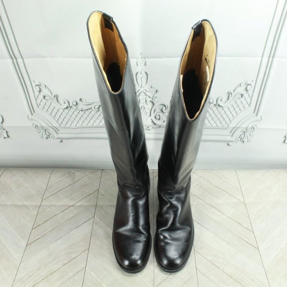 *Unbranded Black Leather Pull On Almond Toe Tall Boots Size 7 B - Picture 5 of 8
